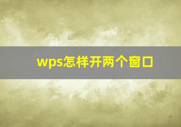 wps怎样开两个窗口