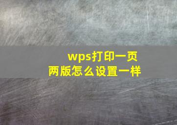 wps打印一页两版怎么设置一样