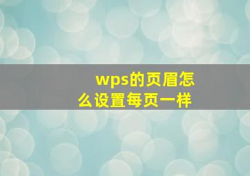 wps的页眉怎么设置每页一样