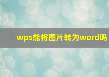 wps能将图片转为word吗