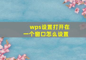 wps设置打开在一个窗口怎么设置