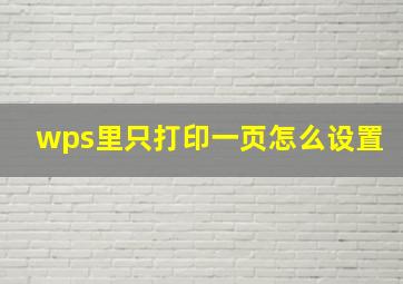 wps里只打印一页怎么设置