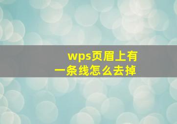 wps页眉上有一条线怎么去掉