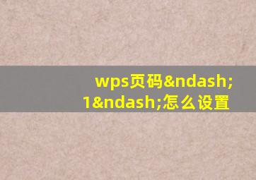 wps页码–1–怎么设置