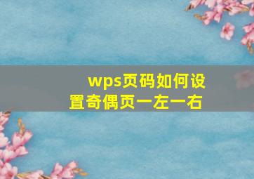 wps页码如何设置奇偶页一左一右