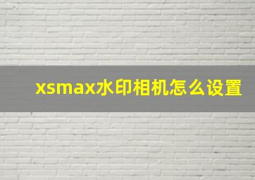 xsmax水印相机怎么设置