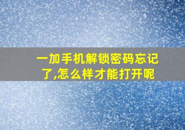 一加手机解锁密码忘记了,怎么样才能打开呢