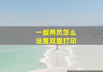 一版两页怎么设置双面打印