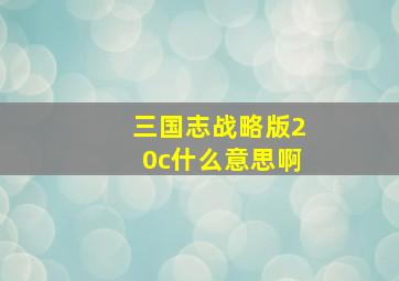 三国志战略版20c什么意思啊