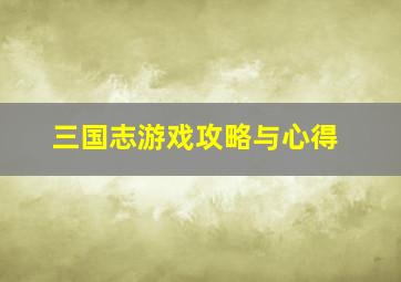 三国志游戏攻略与心得