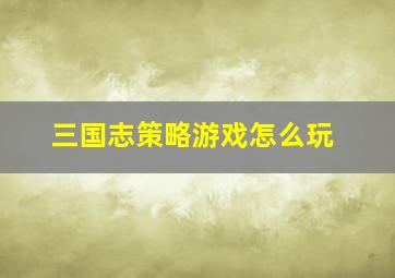 三国志策略游戏怎么玩