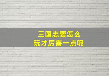 三国志要怎么玩才厉害一点呢