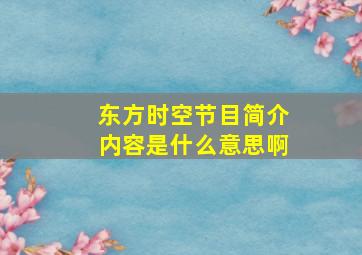 东方时空节目简介内容是什么意思啊