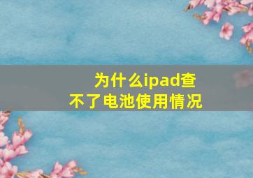 为什么ipad查不了电池使用情况