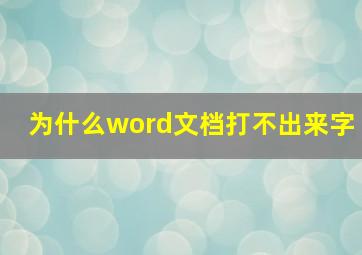 为什么word文档打不出来字