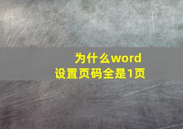 为什么word设置页码全是1页