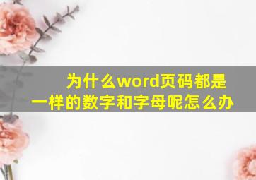 为什么word页码都是一样的数字和字母呢怎么办