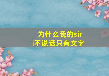 为什么我的siri不说话只有文字