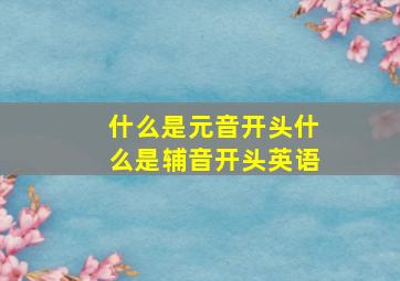 什么是元音开头什么是辅音开头英语