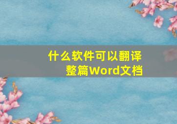 什么软件可以翻译整篇Word文档