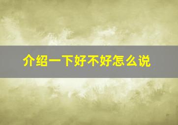 介绍一下好不好怎么说