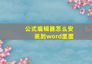 公式编辑器怎么安装到word里面