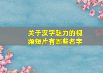 关于汉字魅力的视频短片有哪些名字