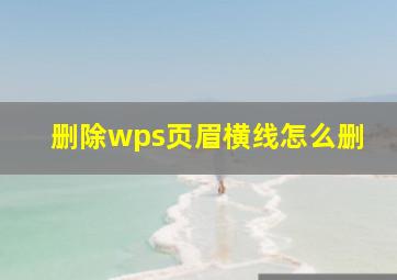 删除wps页眉横线怎么删