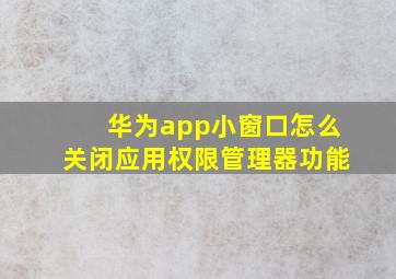 华为app小窗口怎么关闭应用权限管理器功能