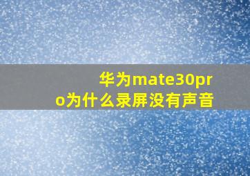 华为mate30pro为什么录屏没有声音