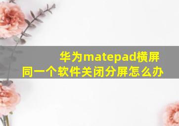 华为matepad横屏同一个软件关闭分屏怎么办