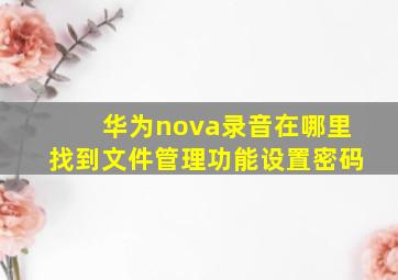 华为nova录音在哪里找到文件管理功能设置密码