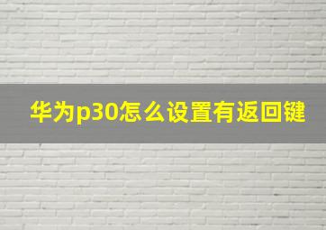 华为p30怎么设置有返回键