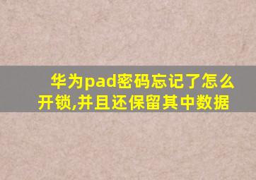 华为pad密码忘记了怎么开锁,并且还保留其中数据