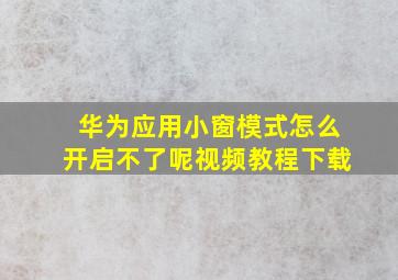 华为应用小窗模式怎么开启不了呢视频教程下载