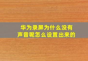 华为录屏为什么没有声音呢怎么设置出来的