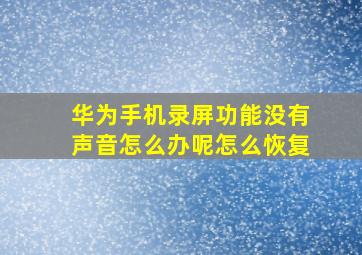 华为手机录屏功能没有声音怎么办呢怎么恢复