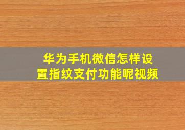 华为手机微信怎样设置指纹支付功能呢视频