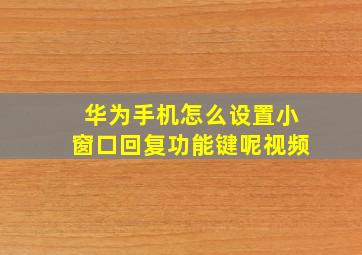 华为手机怎么设置小窗口回复功能键呢视频