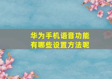 华为手机语音功能有哪些设置方法呢