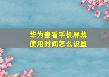 华为查看手机屏幕使用时间怎么设置