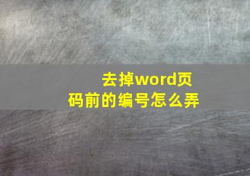 去掉word页码前的编号怎么弄