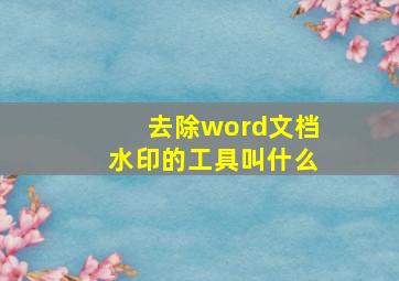 去除word文档水印的工具叫什么