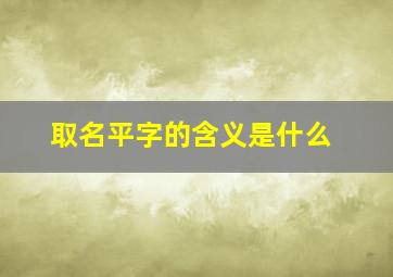 取名平字的含义是什么