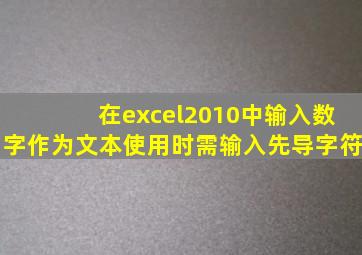 在excel2010中输入数字作为文本使用时需输入先导字符