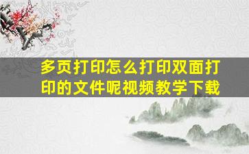 多页打印怎么打印双面打印的文件呢视频教学下载