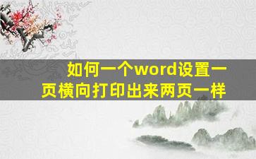 如何一个word设置一页横向打印出来两页一样