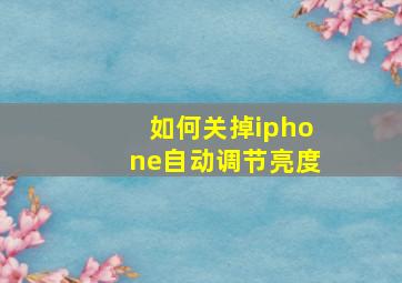 如何关掉iphone自动调节亮度