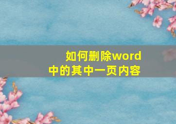 如何删除word中的其中一页内容