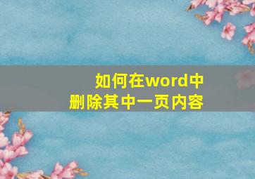 如何在word中删除其中一页内容